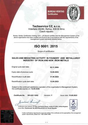Certifikaty Techservice CZ QMS 9001 1 s